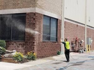 Commercial office exterior pressure washing service in Tampa, Florida